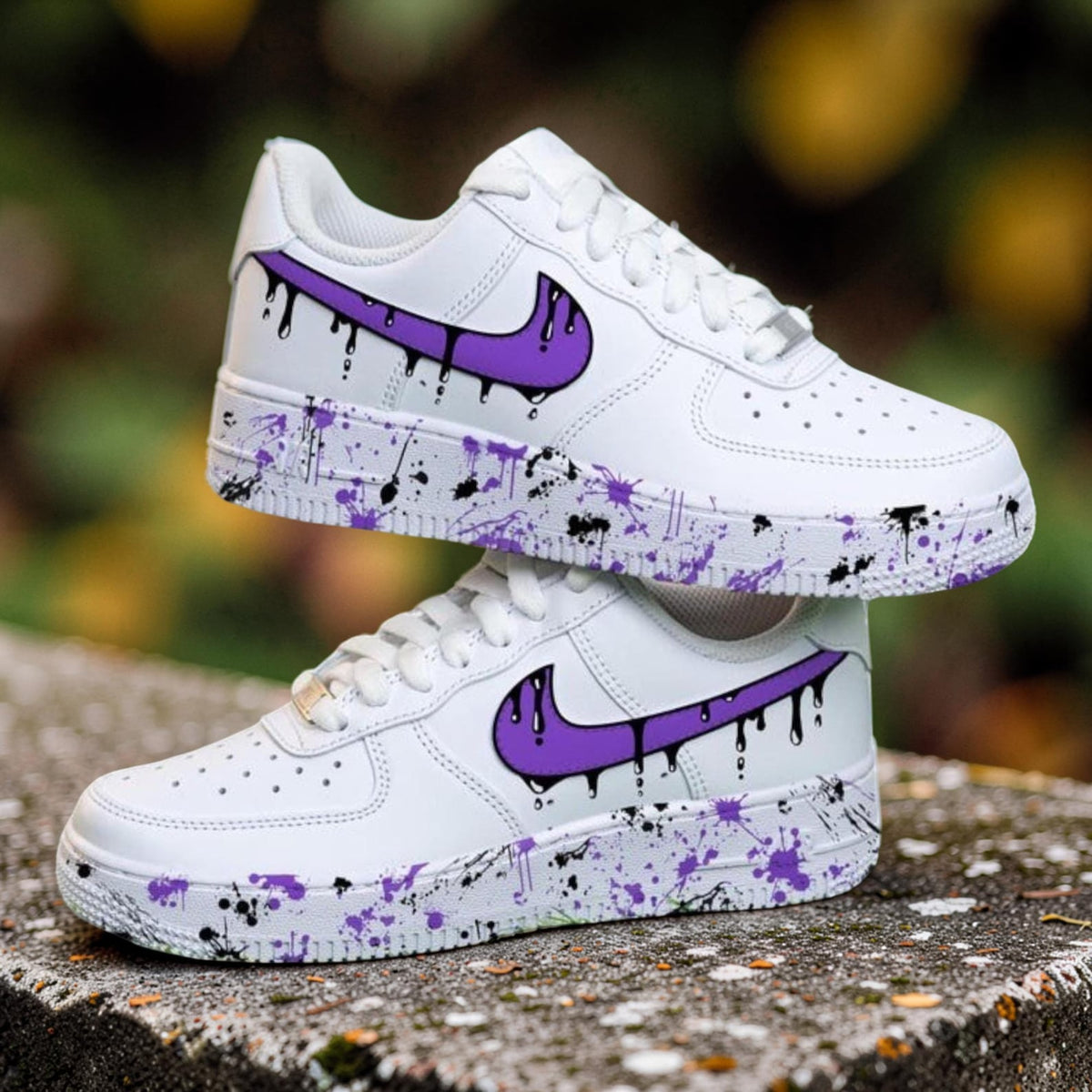 Purple Drip Splatter Custom Air Force 1 Sneakers – Hand Painted Streetwear AF1 Shoes