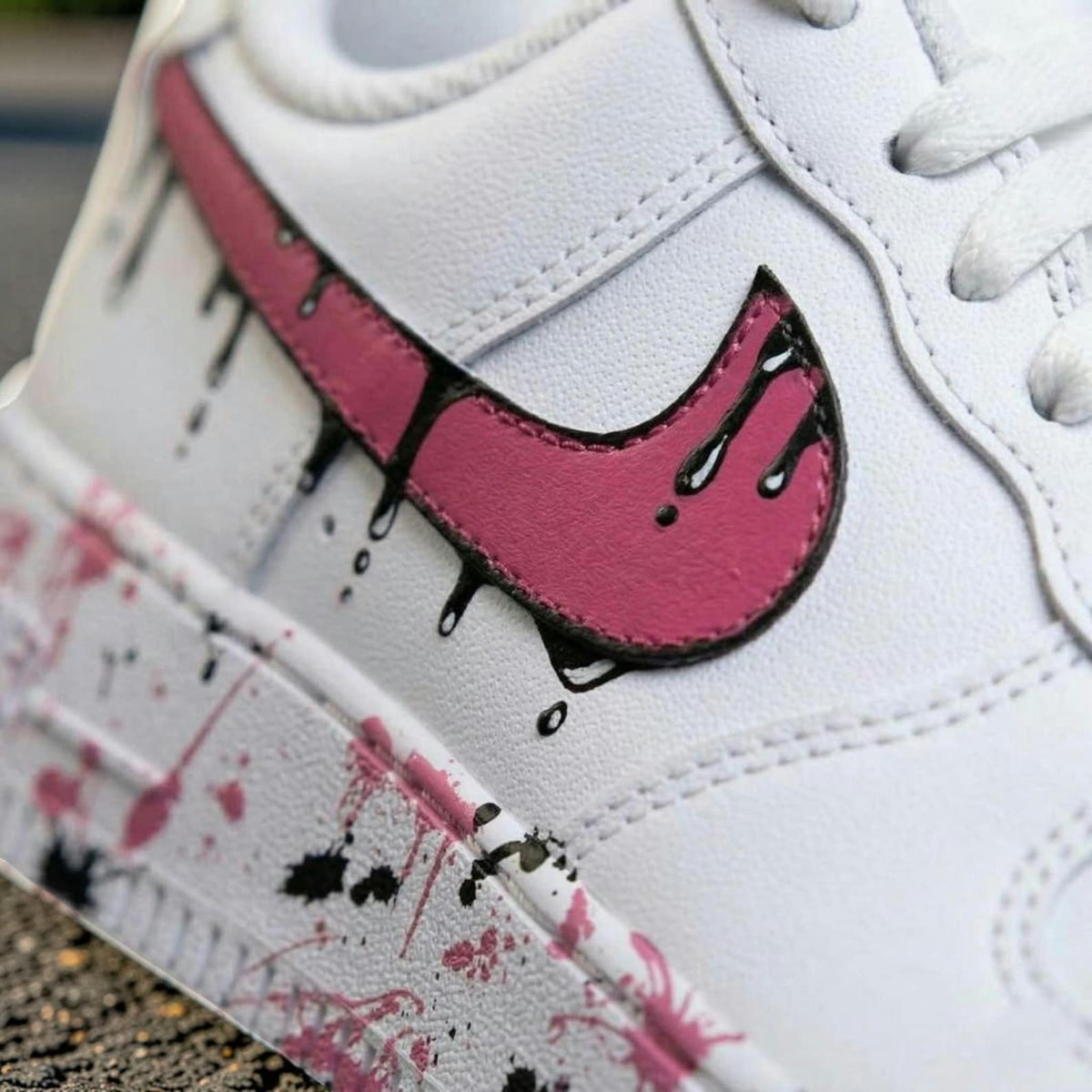 Pink Drip Splatter Custom Air Force 1 Sneakers – Hand Painted Streetwear AF1 Shoes