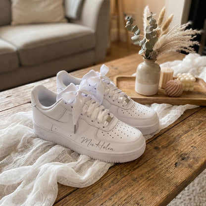 Custom Sneakers for Bridal/Groom | Black Line Art Hand-Painted Wedding Sneakers, Personalized with Name & Wedding Date