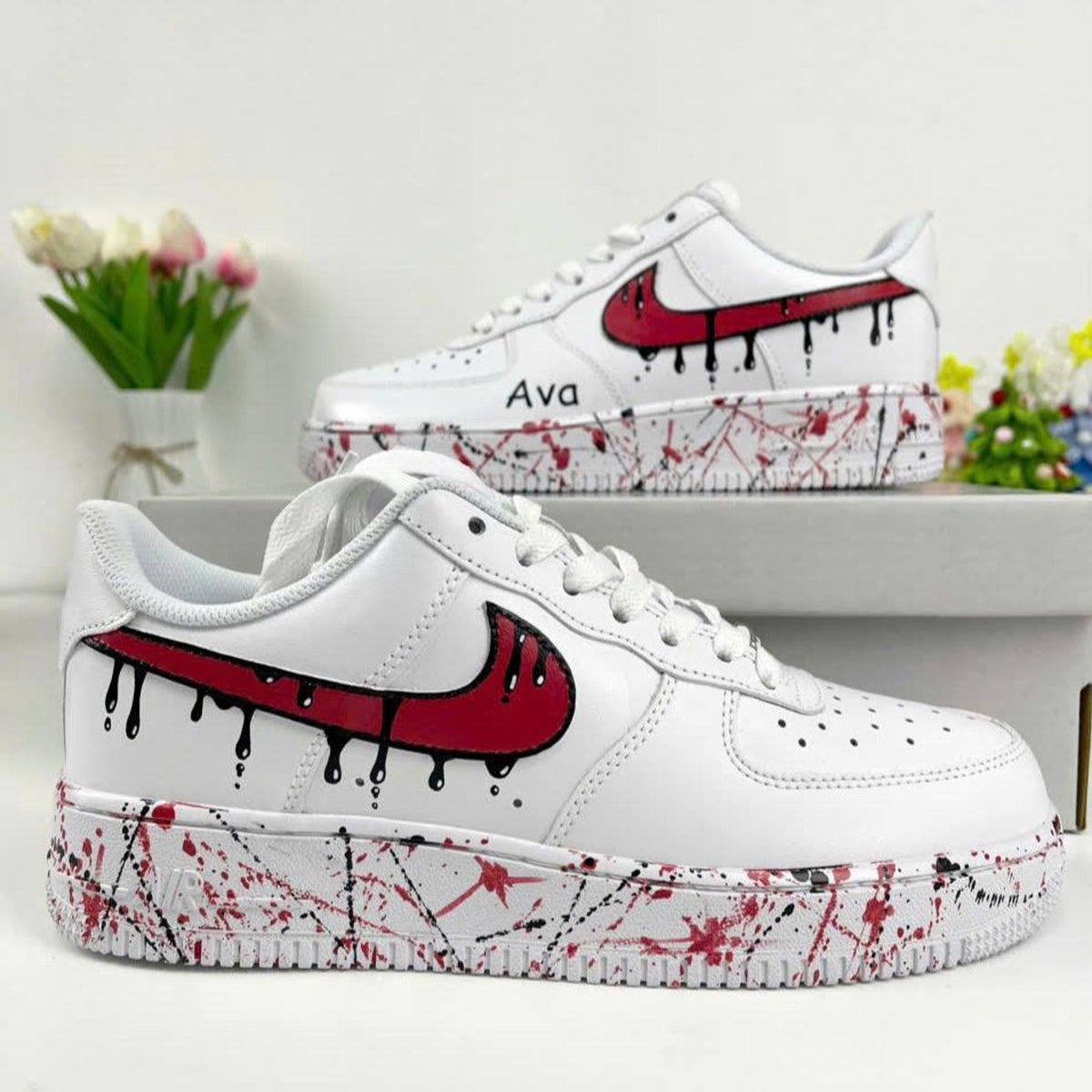 Pink Drip Splatter Custom Air Force 1 Sneakers – Hand Painted Streetwear AF1 Shoes