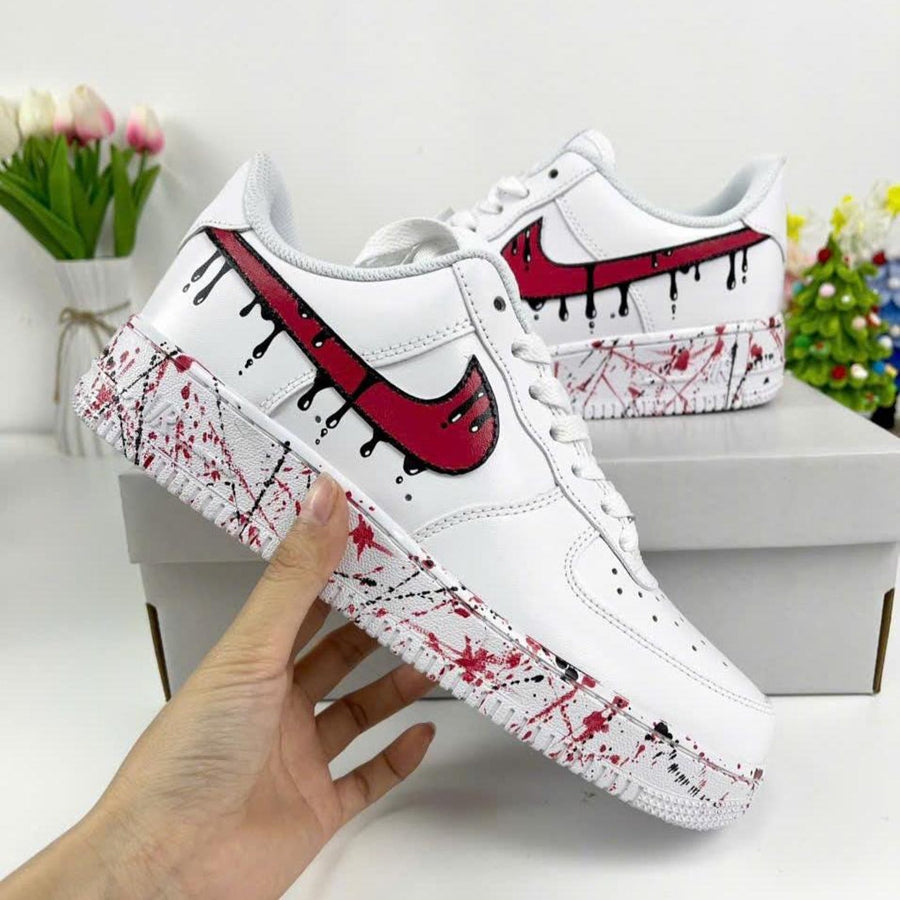 Pink Drip Splatter Custom Air Force 1 Sneakers – Hand Painted Streetwear AF1 Shoes