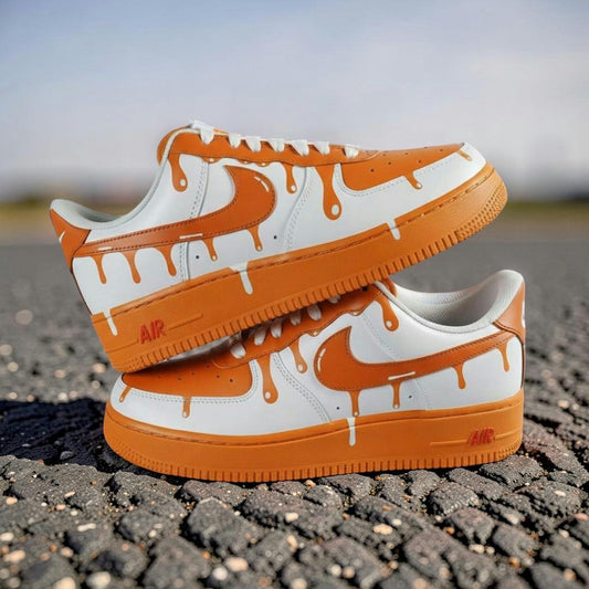 Orange Drip Custom Air Force 1 Sneakers – Hand Painted Streetwear AF1 Shoes
