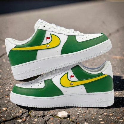 Custom Hand-Painted Green Yellow Golf AF1 Sneakers, Personalized Streetwear Shoes