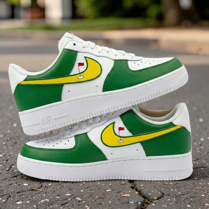 Custom Hand-Painted Green Yellow Golf AF1 Sneakers, Personalized Streetwear Shoes