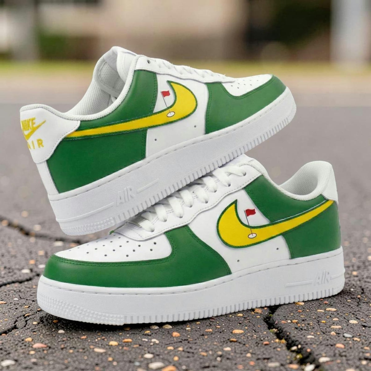 Custom Hand-Painted Green Yellow Golf AF1 Sneakers, Personalized Streetwear Shoes