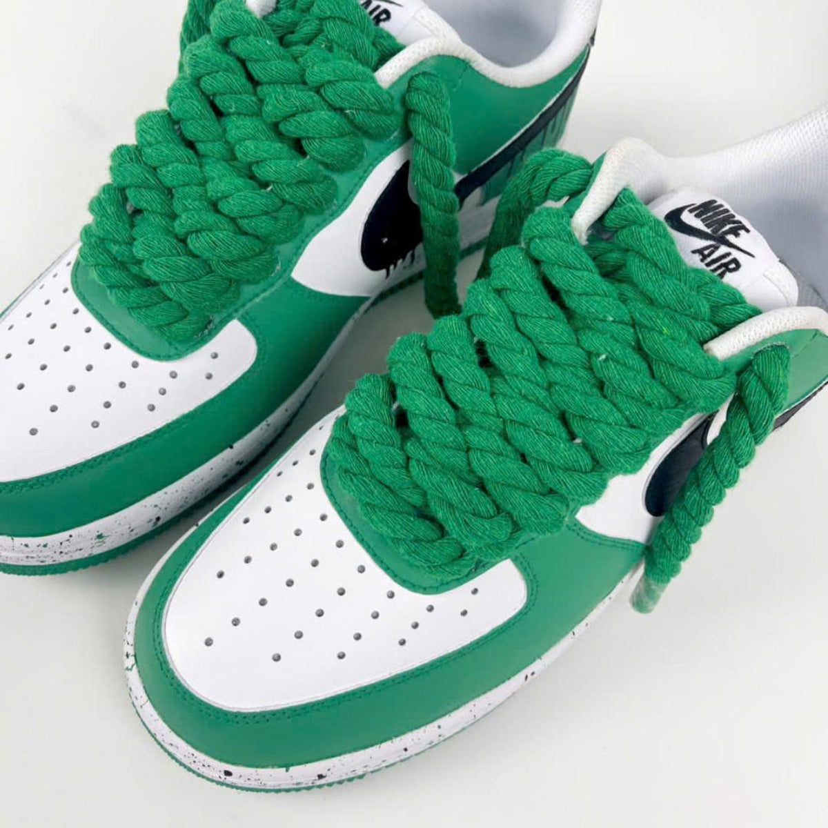 Custom Green Drip AF1 Sneakers, Hand Painted Black Paint Drip Air Force 1 Shoes, Rope Lace Streetwear Sneakers, Unisex Gift