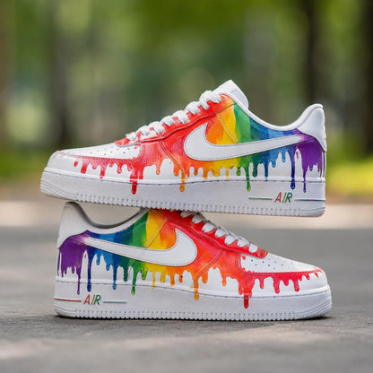 Custom Rainbow Drip Air Force 1 Shoes, Hand Painted AF1 Sneakers, Pride Colorful Streetwear Gift, Personalized Art Kicks, Birthday Gift