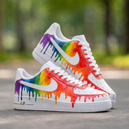 Custom Rainbow Drip Air Force 1 Shoes, Hand Painted AF1 Sneakers, Pride Colorful Streetwear Gift, Personalized Art Kicks, Birthday Gift