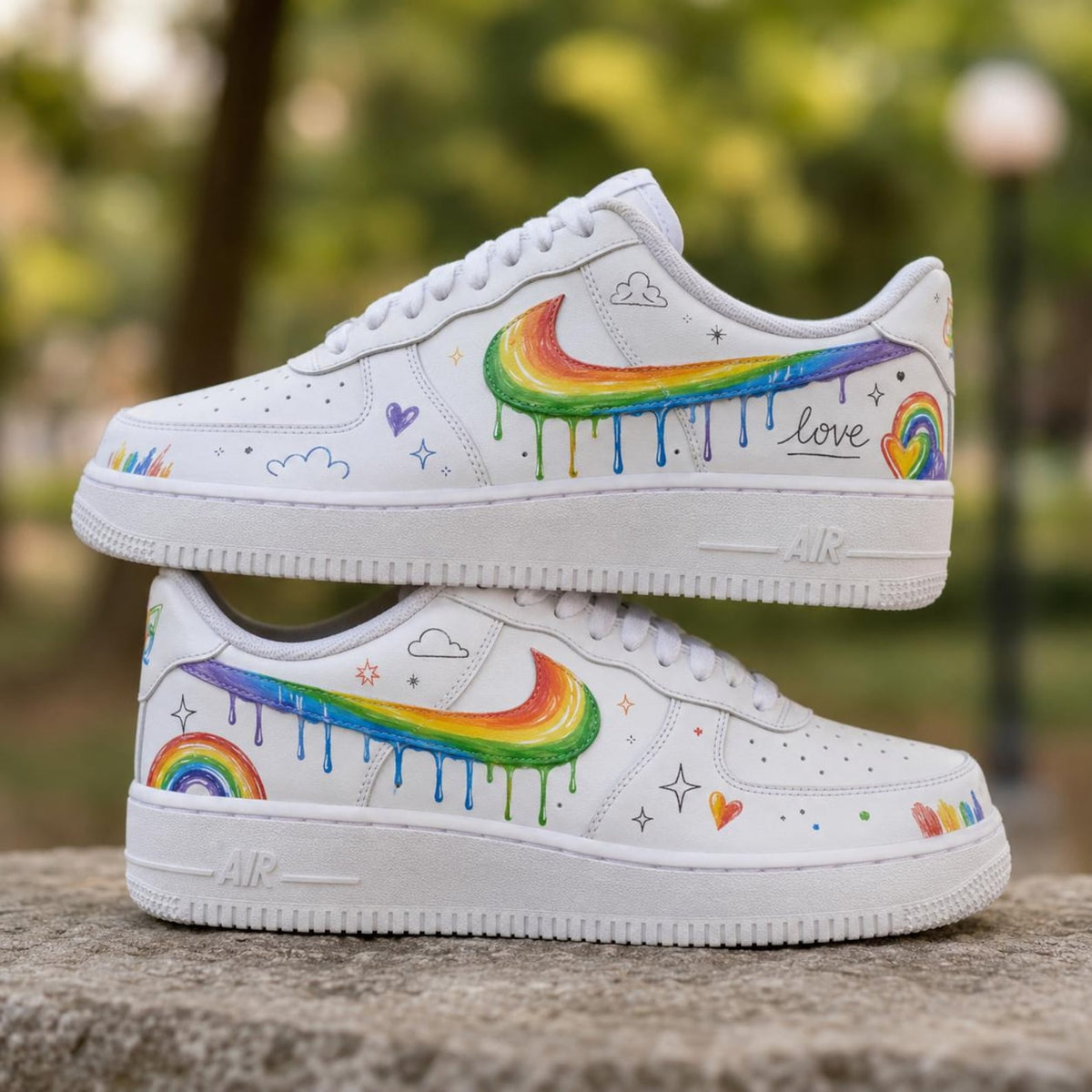 Custom Rainbow Swoosh Air Force 1 Shoes, Hand Painted AF1 Sneakers, Love Doodle Pride Kicks, Colorful Gift For Sneaker Lovers, Unique Gift