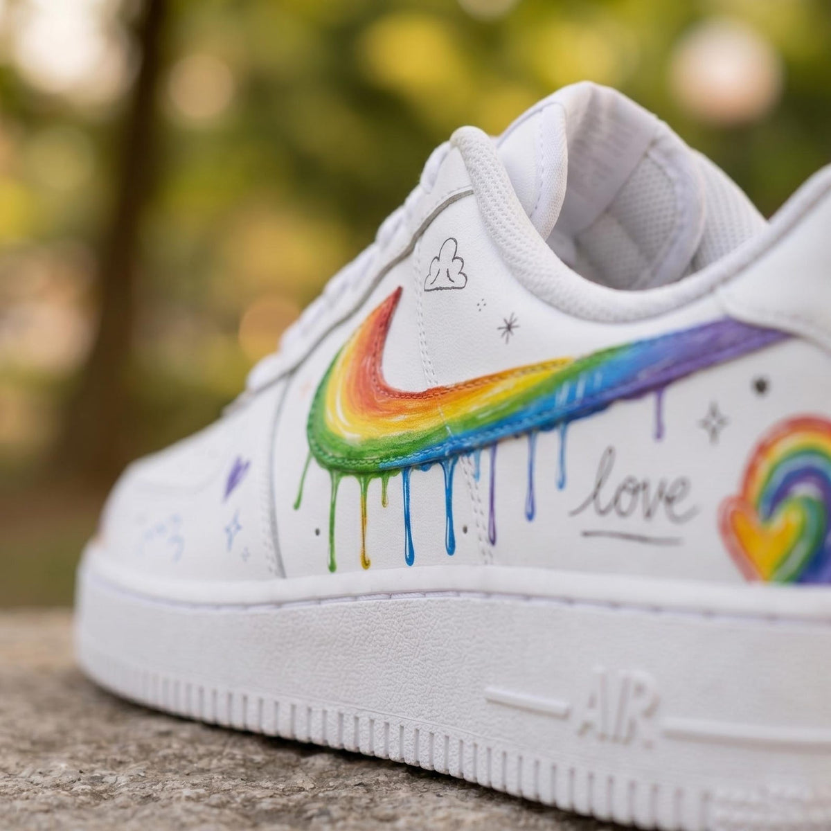 Custom Rainbow Swoosh Air Force 1 Shoes, Hand Painted AF1 Sneakers, Love Doodle Pride Kicks, Colorful Gift For Sneaker Lovers, Unique Gift