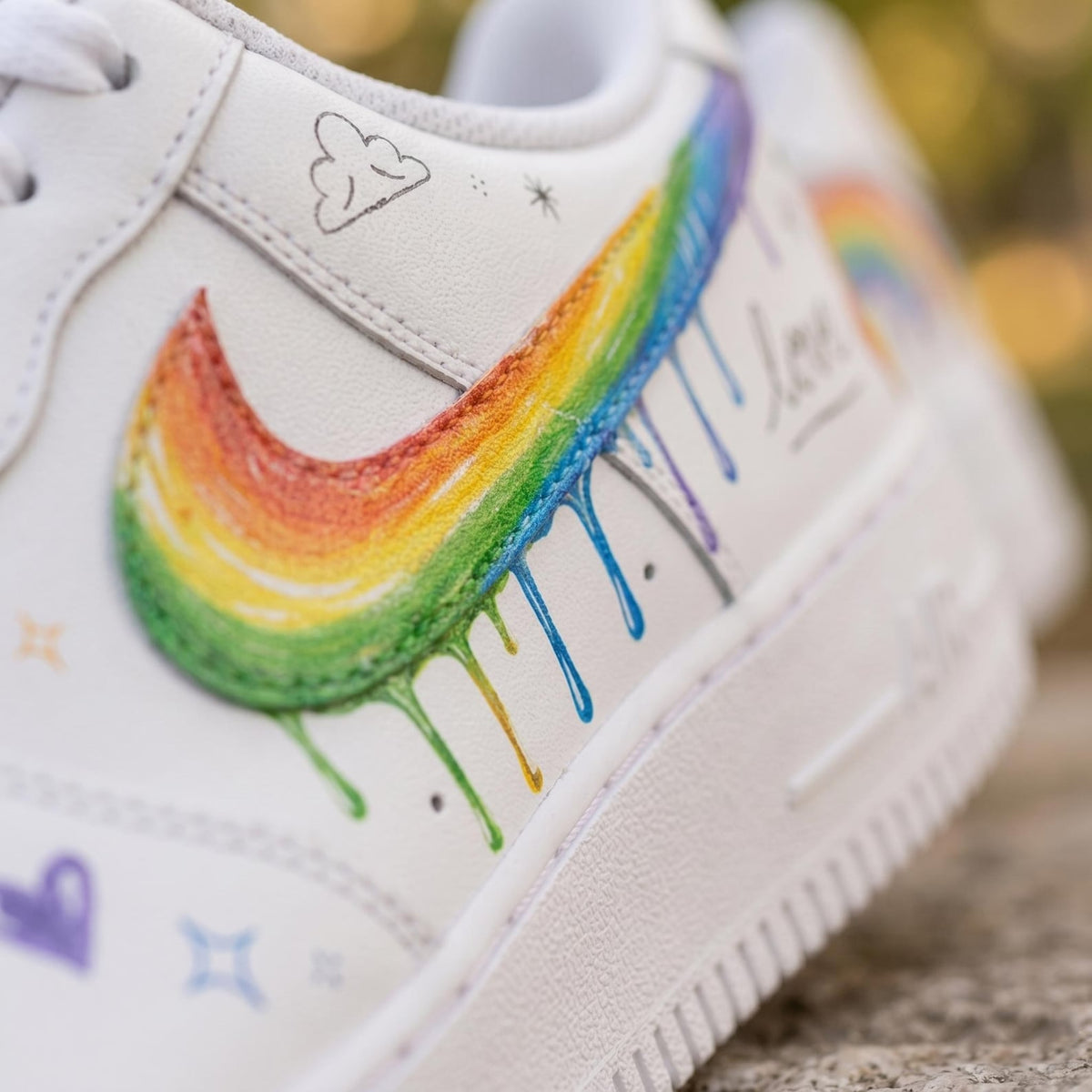 Custom Rainbow Swoosh Air Force 1 Shoes, Hand Painted AF1 Sneakers, Love Doodle Pride Kicks, Colorful Gift For Sneaker Lovers, Unique Gift