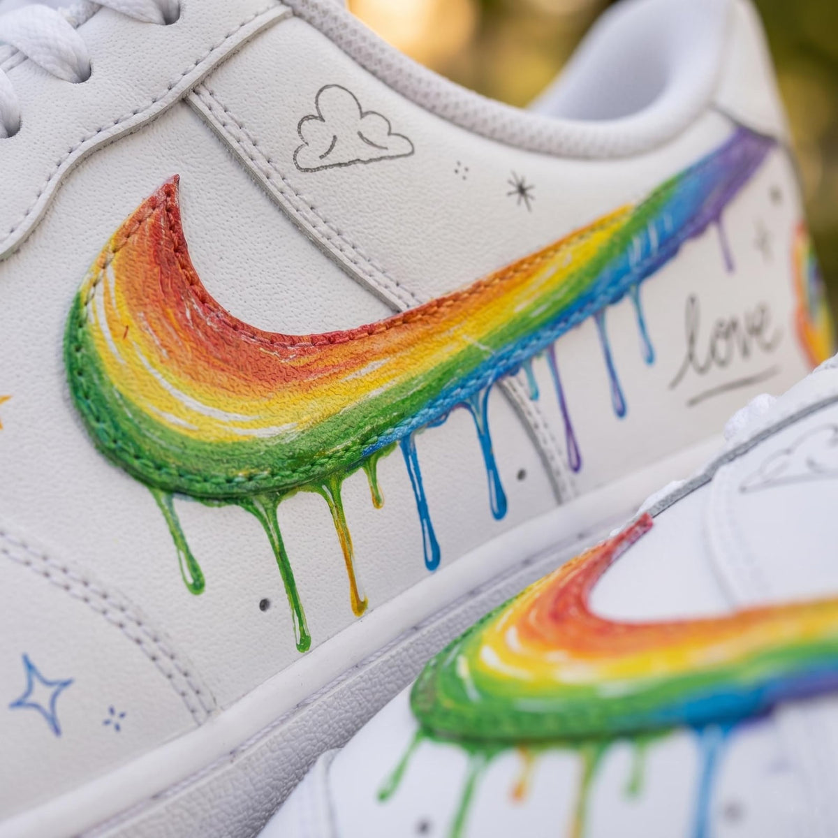 Custom Rainbow Swoosh Air Force 1 Shoes, Hand Painted AF1 Sneakers, Love Doodle Pride Kicks, Colorful Gift For Sneaker Lovers, Unique Gift