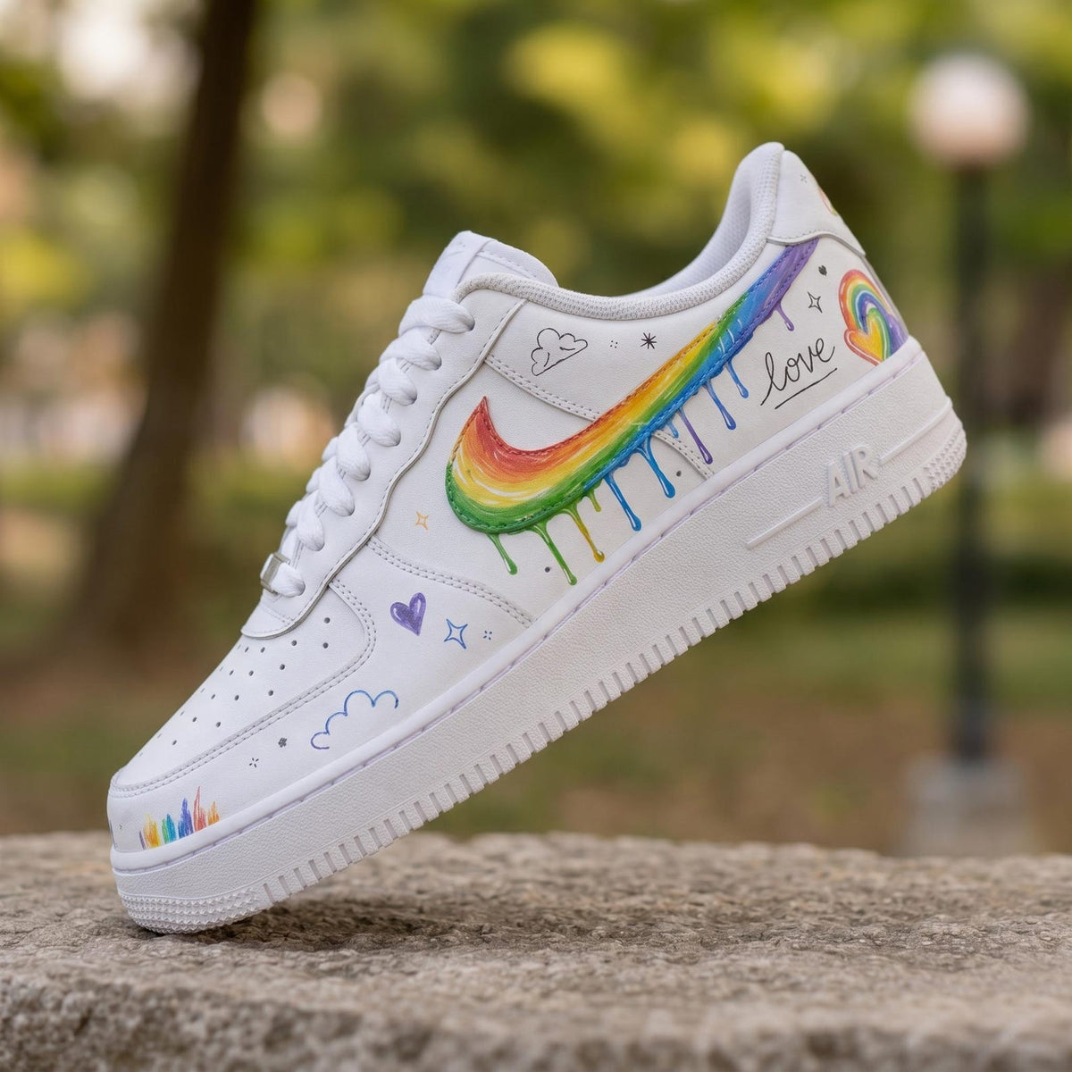 Custom Rainbow Swoosh Air Force 1 Shoes, Hand Painted AF1 Sneakers, Love Doodle Pride Kicks, Colorful Gift For Sneaker Lovers, Unique Gift