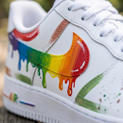 Custom Rainbow Brush Drip Air Force 1 Shoes, Hand Painted AF1 Sneakers, Colorful Pride Swoosh Kicks, Unique Streetwear Gift For Sneaker Fans