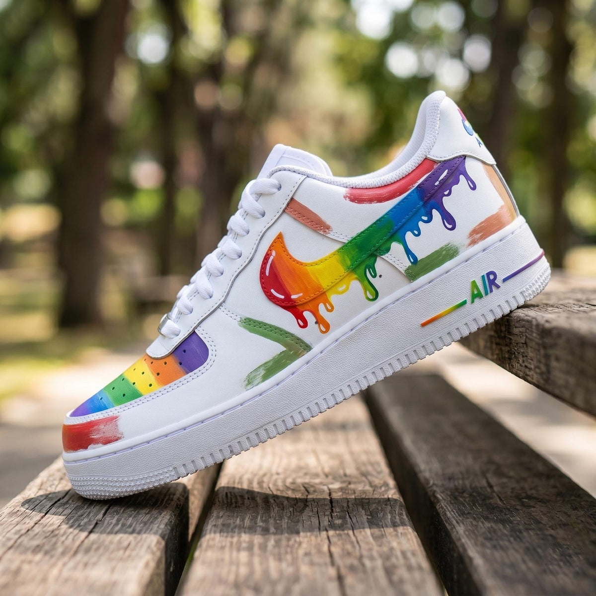 Custom Rainbow Brush Drip Air Force 1 Shoes, Hand Painted AF1 Sneakers, Colorful Pride Swoosh Kicks, Unique Streetwear Gift For Sneaker Fans