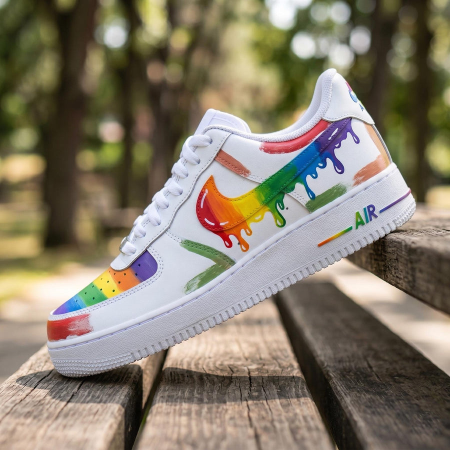 Custom Rainbow Brush Drip Air Force 1 Shoes, Hand Painted AF1 Sneakers, Colorful Pride Swoosh Kicks, Unique Streetwear Gift For Sneaker Fans