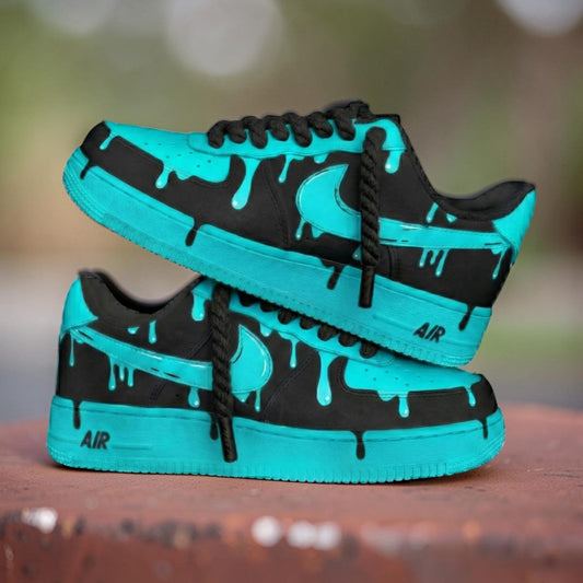 Custom Light Blue Drip Air Force 1 Sneakers, Hand-Painted AF1 Shoes