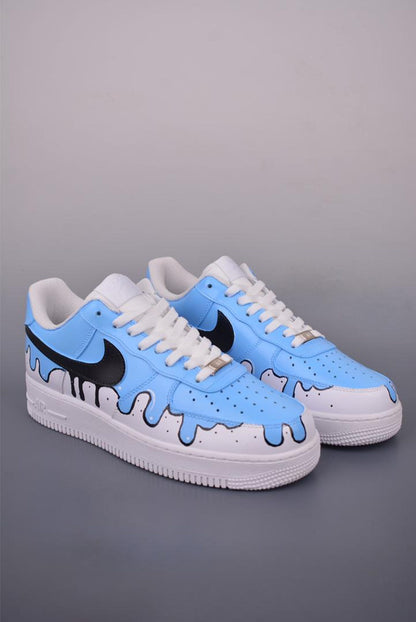 Custom Air force 1 blue drip paint gift Handpainted sneakers for y2k fans perfect gift for unique people , paint drip shoes sneakers paint