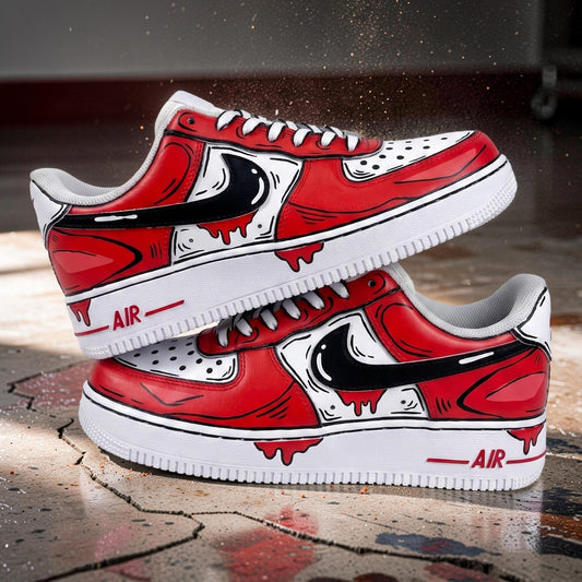 Red Comic Custom Cartoon Air Force 1 Sneakers – Hand Painted Streetwear AF1 Shoes