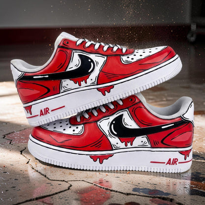 Red Comic Custom Cartoon Air Force 1 Sneakers – Hand Painted Streetwear AF1 Shoes
