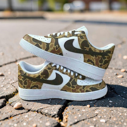 Custom Air Force 1 Camo Sneakers, AF1 Duck Camouflage Shoes, Hand Painted Streetwear Sneakers, Military Style Gift