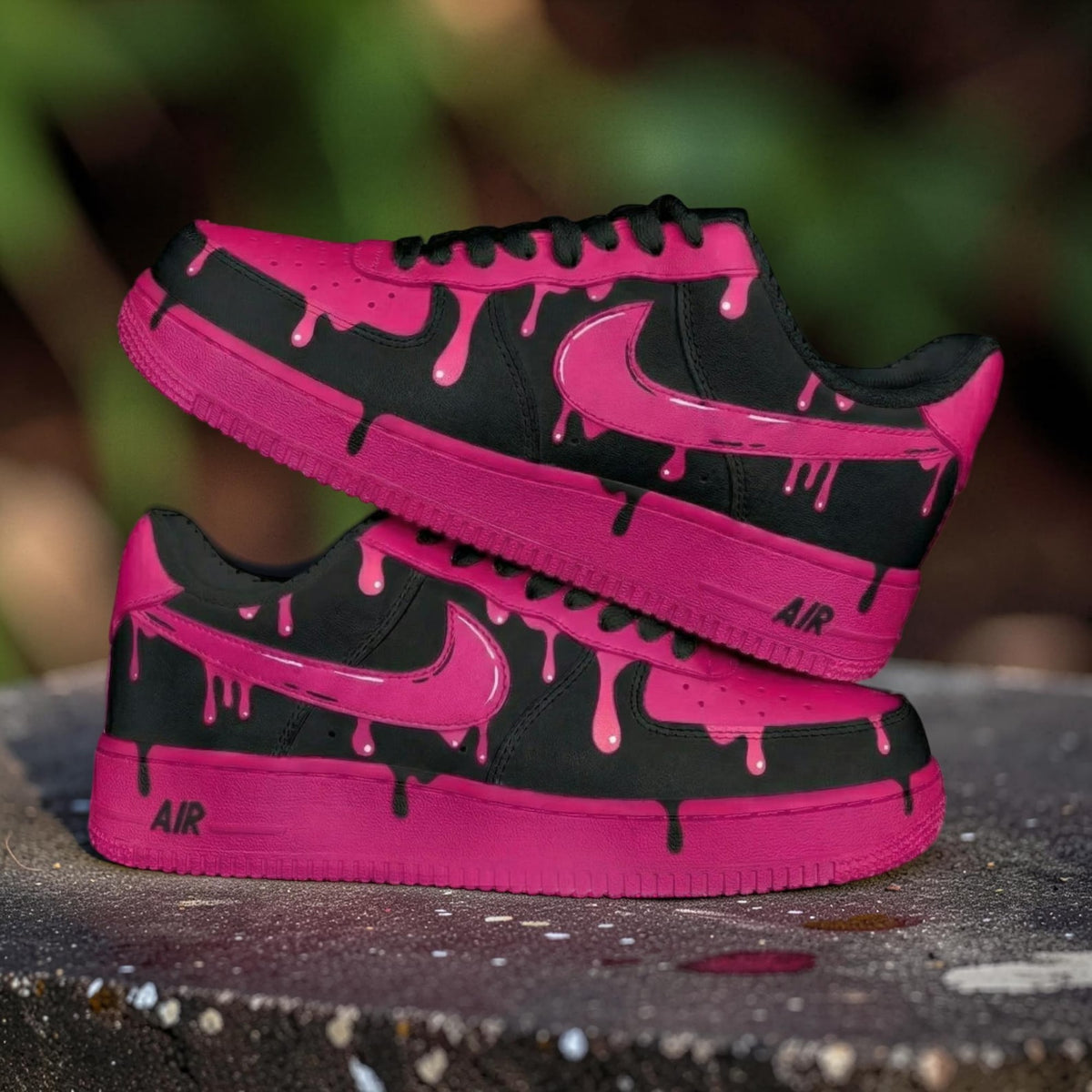 Custom Air Force 1 Pink Drip Sneakers, AF1 Black and Pink Melt Shoes, Hand Painted Streetwear Sneaker Gift for Women