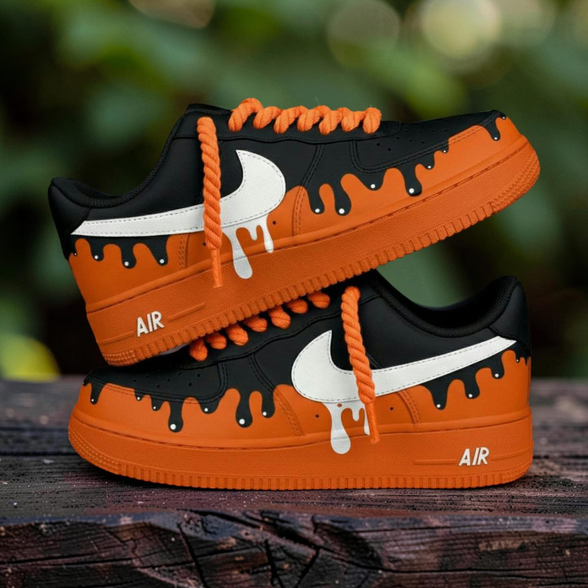Black Orange Drip Custom Air Force One Sneakers, Hand-painted Orange Drip AF1 Shoes, Streetwear Drip Shoes, Gift for Him