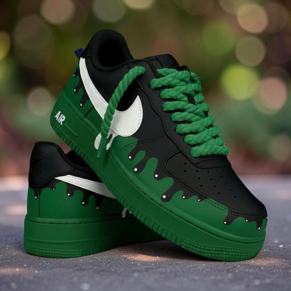 Custom Air Force 1 Drip Sneakers Green Black AF1 Shoes, Hand Painted Streetwear Sneakers, Sneakerhead Gift