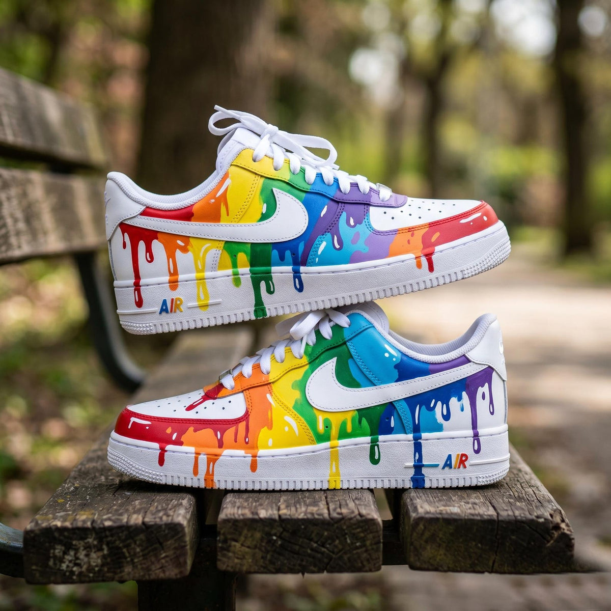 Custom Air Force 1 Rainbow Drip Sneakers, Hand Painted AF1 Shoes, Colorful Pride Streetwear Gift for Men and Women