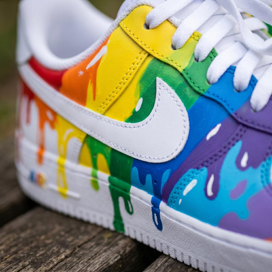 Custom Air Force 1 Rainbow Drip Sneakers – Hand Painted AF1 Shoes – Colorful Pride Streetwear Gift for Men and Women