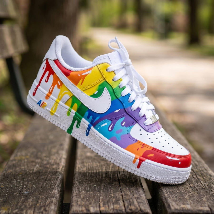 Custom Air Force 1 Rainbow Drip Sneakers – Hand Painted AF1 Shoes – Colorful Pride Streetwear Gift for Men and Women