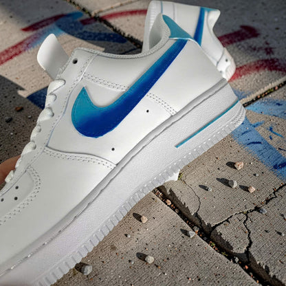 Custom Air Force 1 Blue Drip Sneakers, Hand Painted AF1 Shoes, Gradient Swoosh Streetwear Sneakers