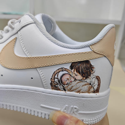 Custom Family Portrait AF1 Sneakers, Personalized Mom Baby Air Force 1 Shoes, Hand Painted Photo Sneakers, Mother’s Day Gift