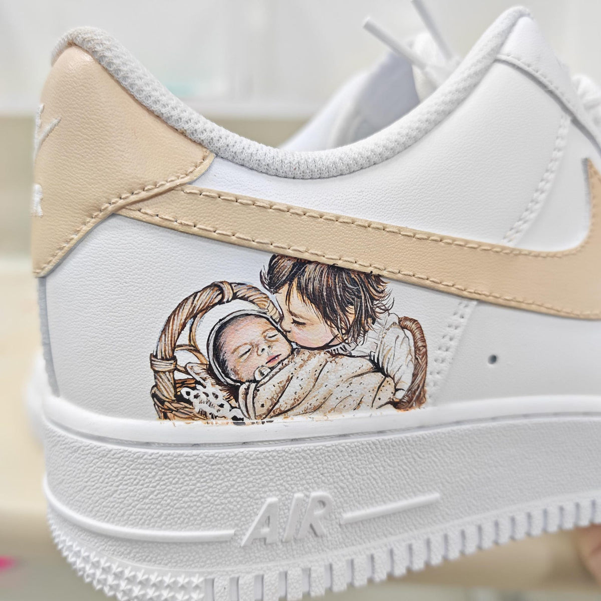 Custom Family Portrait AF1 Sneakers, Personalized Mom Baby Air Force 1 Shoes, Hand Painted Photo Sneakers, Mother’s Day Gift