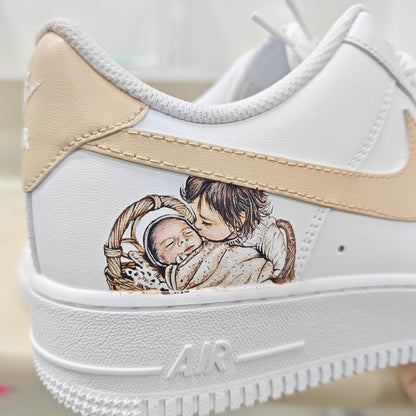 Custom Family Portrait AF1 Sneakers, Personalized Mom Baby Air Force 1 Shoes, Hand Painted Photo Sneakers, Mother’s Day Gift