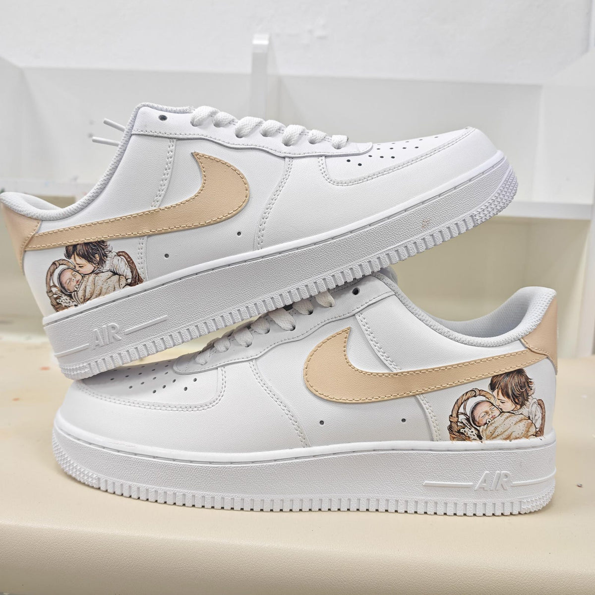 Custom Family Portrait AF1 Sneakers, Personalized Mom Baby Air Force 1 Shoes, Hand Painted Photo Sneakers, Mother’s Day Gift