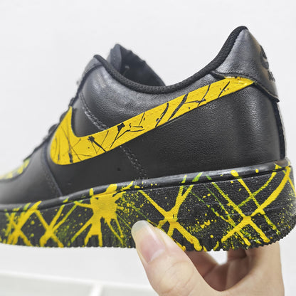 Custom Black Yellow AF1 Sneakers, Personalized Name Air Force 1 Shoes, Hand Painted Paint Splatter Sneakers, Streetwear Gift