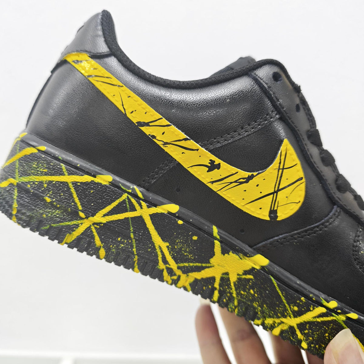 Custom Black Yellow AF1 Sneakers, Personalized Name Air Force 1 Shoes, Hand Painted Paint Splatter Sneakers, Streetwear Gift
