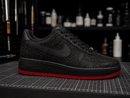 Custom Glitter Sneakers, Handmade Sparkle Streetwear Shoes, Black Luxury Red Sole Sneakers
