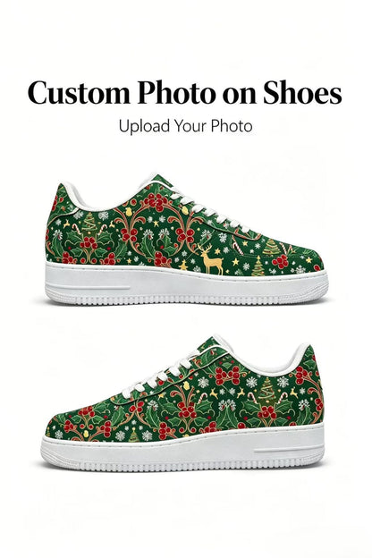 Custom Christmas Photo Sneakers, Personalized Unisex Lace Up Trainers