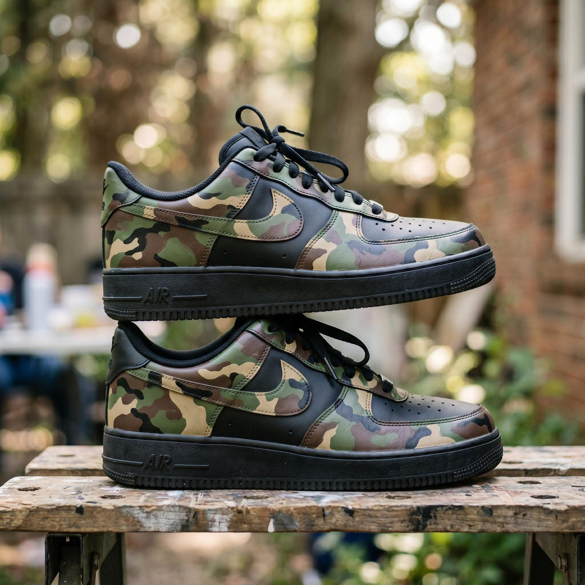 Custom Black Camo AF1 Sneakers, Hand Painted Camouflage Shoes, Tactical Streetwear Sneakers, Military Style Air Force One Gift