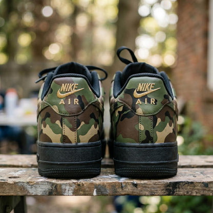 Custom Black Camo AF1 Sneakers, Hand Painted Camouflage Shoes, Tactical Streetwear Sneakers, Military Style Air Force One Gift