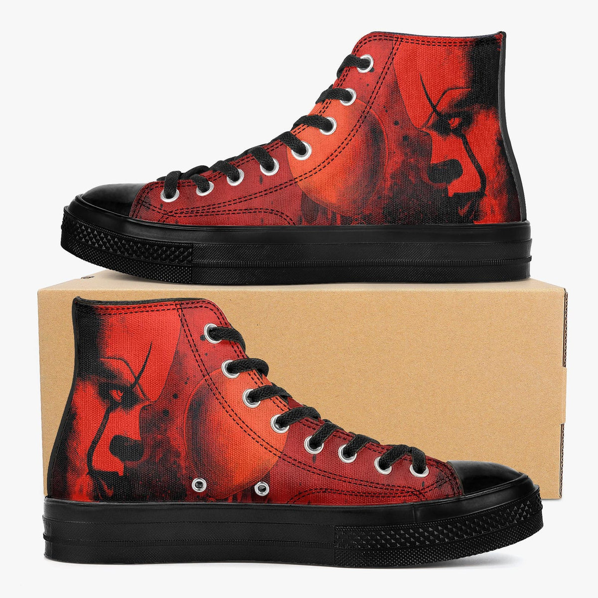 Pennywise High Top Shoes Horror Sneakers Creepy Clown Gothic Footwear Halloween Shoes Horror Fan Gift Red High Tops