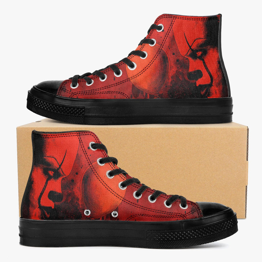 Pennywise High Top Shoes Horror Sneakers Creepy Clown Gothic Footwear Halloween Shoes Horror Fan Gift Red High Tops