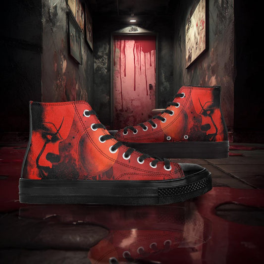 Pennywise High Top Shoes Horror Sneakers Creepy Clown Gothic Footwear Halloween Shoes Horror Fan Gift Red High Tops
