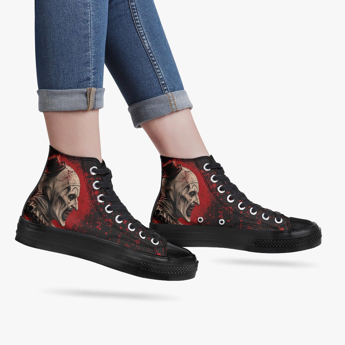 Art The Clown High Top Sneakers Horror Shoes Terrifier Inspired Footwear Killer Clown Sneakers Halloween Horror Fan Gift