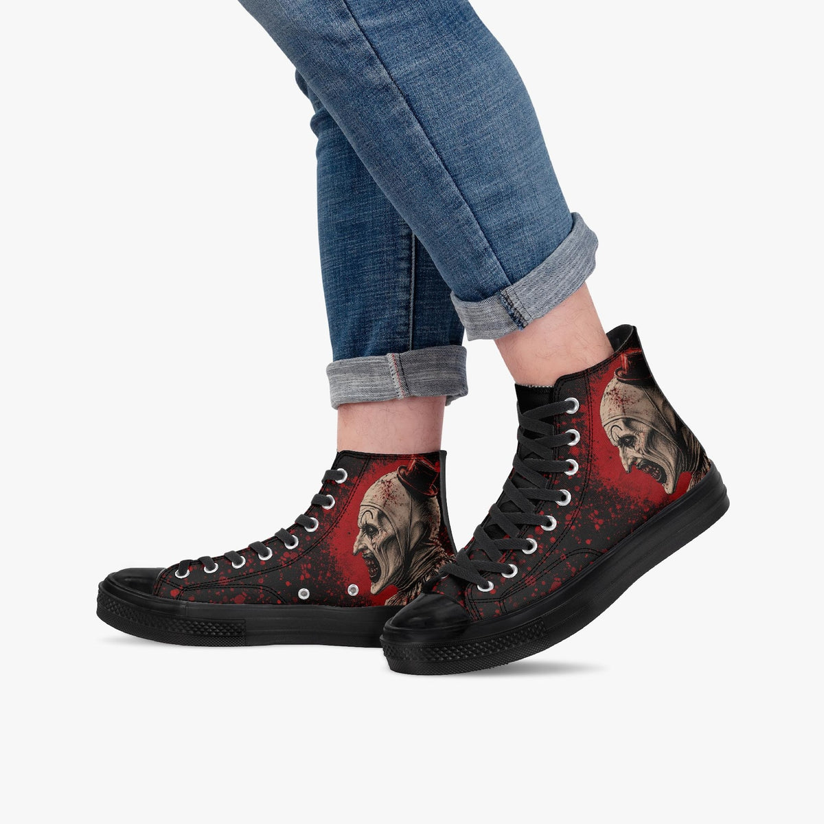 Art The Clown High Top Sneakers Horror Shoes Terrifier Inspired Footwear Killer Clown Sneakers Halloween Horror Fan Gift