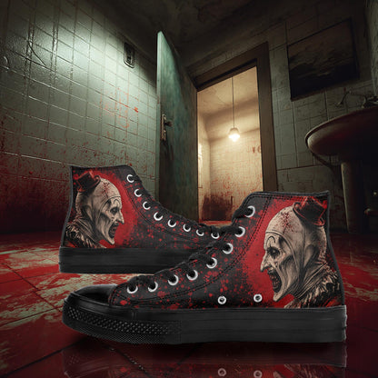 Art The Clown High Top Sneakers Horror Shoes Terrifier Inspired Footwear Killer Clown Sneakers Halloween Horror Fan Gift