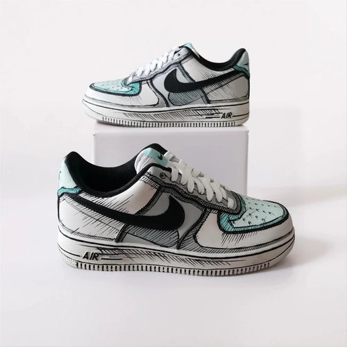 Custom White Sneakers Cartoon – Hand Painted Comic Book Style Shoes, 2D Illustration AF1, Unique Painted Sneakers Gift