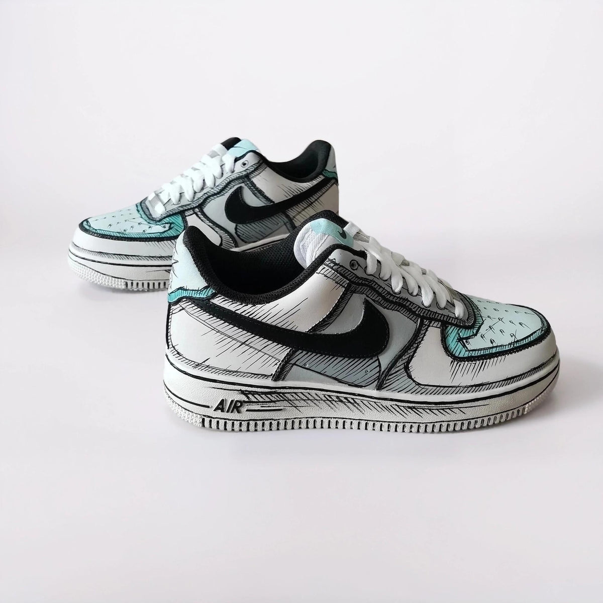 Custom White Sneakers Cartoon – Hand Painted Comic Book Style Shoes, 2D Illustration AF1, Unique Painted Sneakers Gift